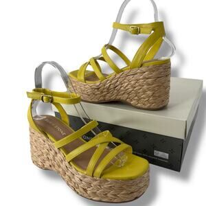NWT Sun & Stone Wedges Size 6 Platform Espadrille Square Strappy Citron